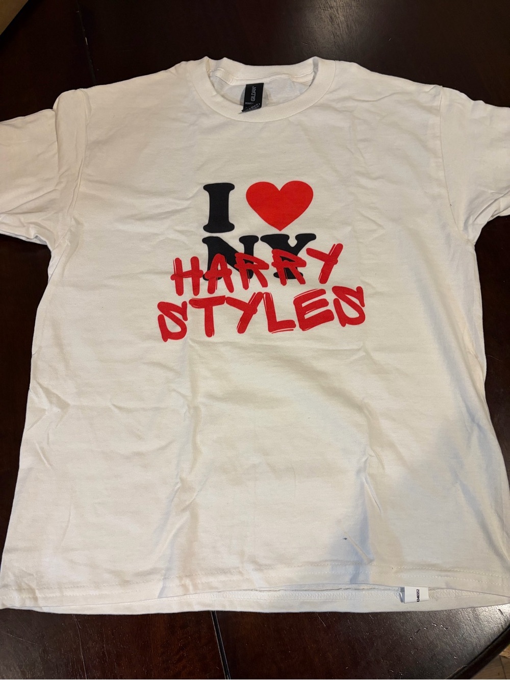 Gildan White Kids Tee with Red Heart and Red Graffiti Text